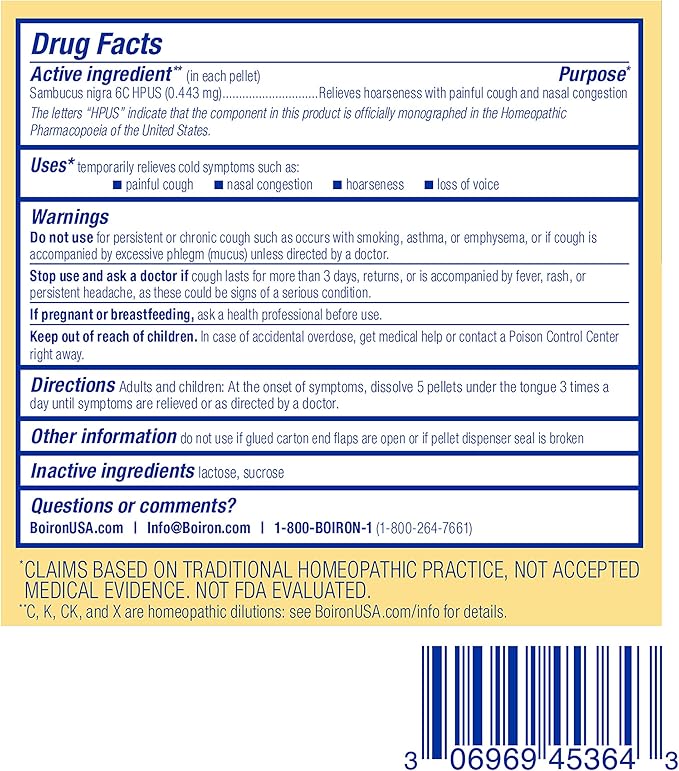 Boiron Sambucus Nigra 6c Homeopathic Medicine 3 Tubes, 240 Count