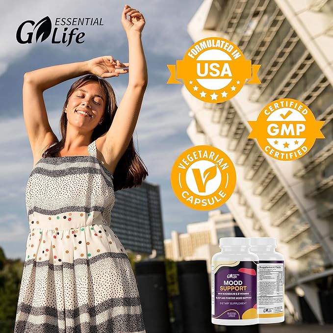 Mood Support Supplement 5-HTP, Vitamin B6-B12, and 60 Capsules