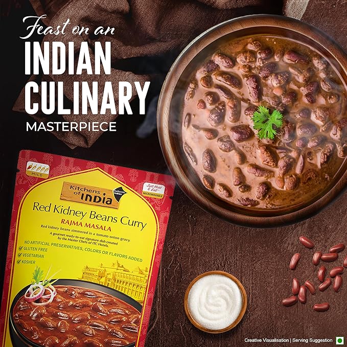 Kitchens of India Rajma Masala – Red Kidney Beans Curry, 10 Ounces (Pack of 3), Gourmet Ready to Eat Authentic Vegetarian Indian Food, Gluten-Free