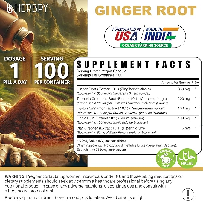 5in1 Ginger Supplement 7550mg with Ceylon 100 Vegan