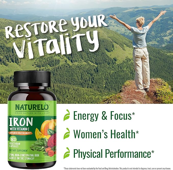 NATURELO Vegan Iron Supplement with Vitamin 180 Mini