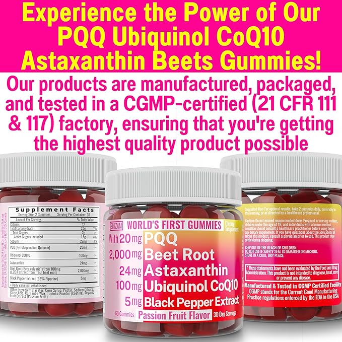 Ubiquinol CoQ10 PQQ Astaxanthin Beets Gummies, CQ-10 CO-Q10 CO-Q10 Q CO-10 CQ10 CQ10 C0Q10 C0Q10 Bioperine 20mg 40mg 40mg 100mg 100mg 200mg 200mg 400mg 400mg