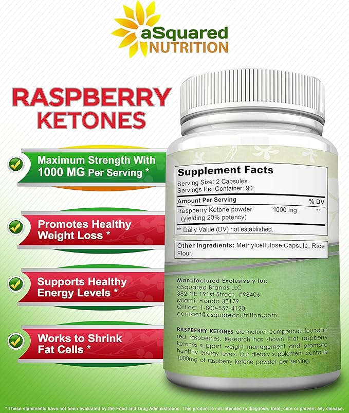 aSquared Nutrition Natural Raspberry Ketones 1000mg-180