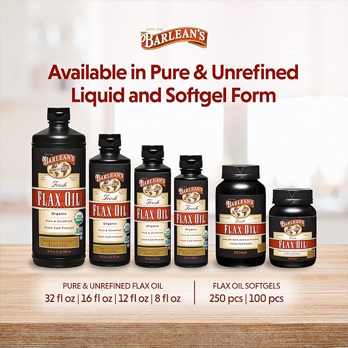 Barlean's Organic Flaxseed Oil Liquid from 7,640mg ALA 3 Fatty 16 oz