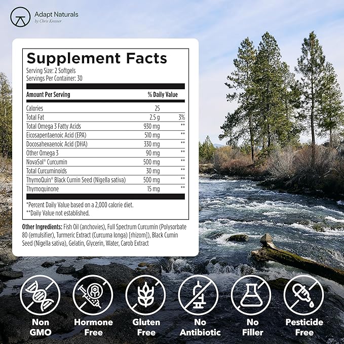 Adapt Naturals Bio-Avail Omega+ 3 Fish 1,000 mg 510 EPA 330 DHA 60 Softgels