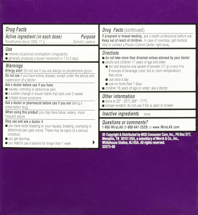 Miralax 1 Dose Powder Packets, 0.5 2)