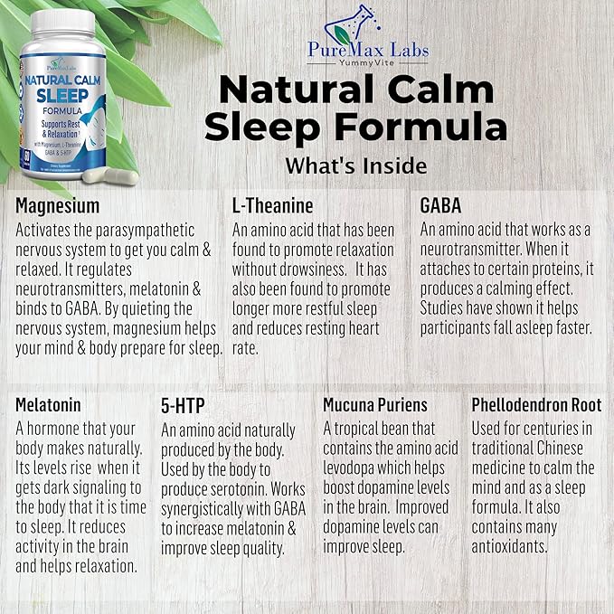 Natural Calm Sleep Aid with Magnesium, 5-Htp | 60 Capsules