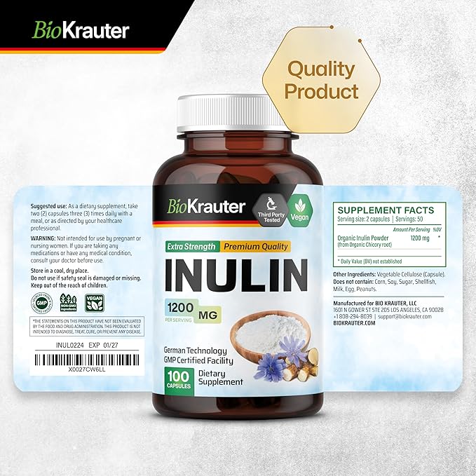 Inulin Powder Capsules 1200mg Chicory 100 Vegan