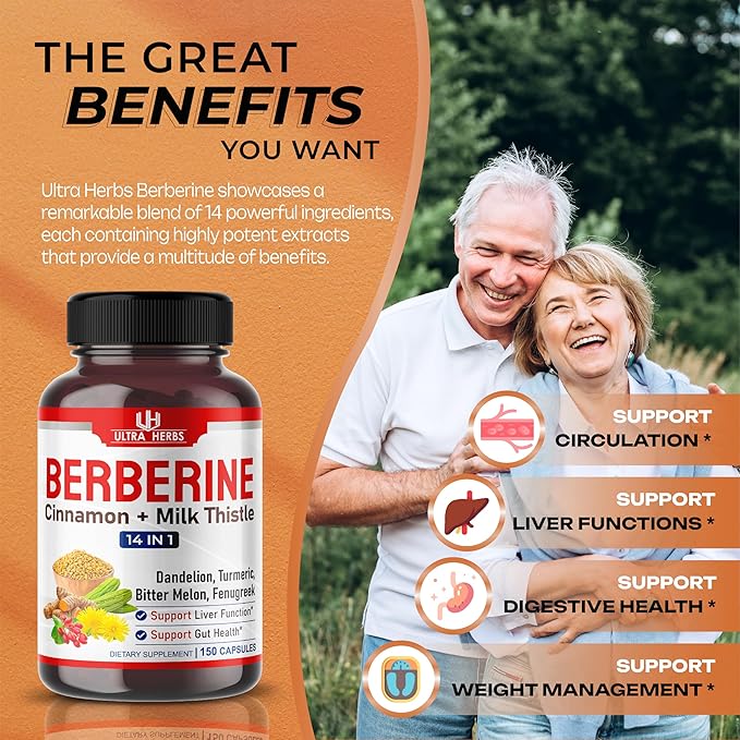 Premium Berberine 12,200MG with Cinnamon, Milk (150 Count 1))