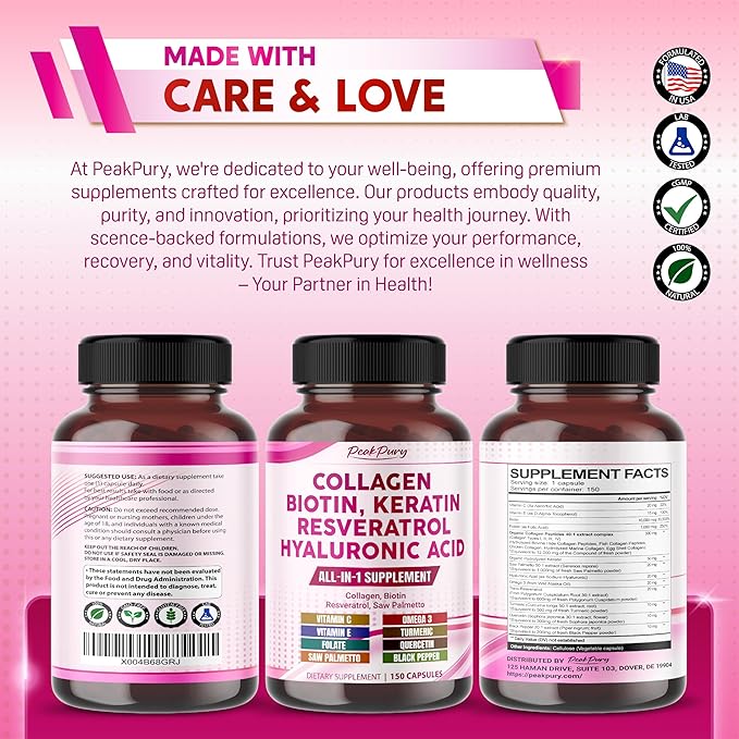 Collagen 12000mg Biotin 10,000mcg Resveratrol 3000mg 2000mg -