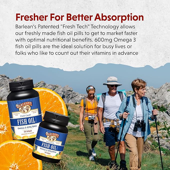 Barlean's Omega 3 Fish Oil Supplements, 600mg Fish 250 Count