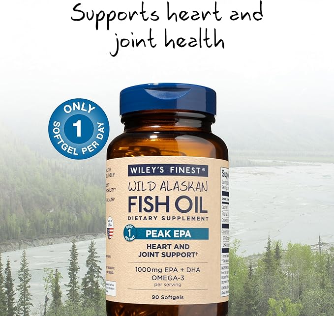 Wiley's Finest Wild Alaskan Fish Oil 1000mg Omega-3s, Omega-3s, SQF-Certified 90 Softgels (90 Servings)