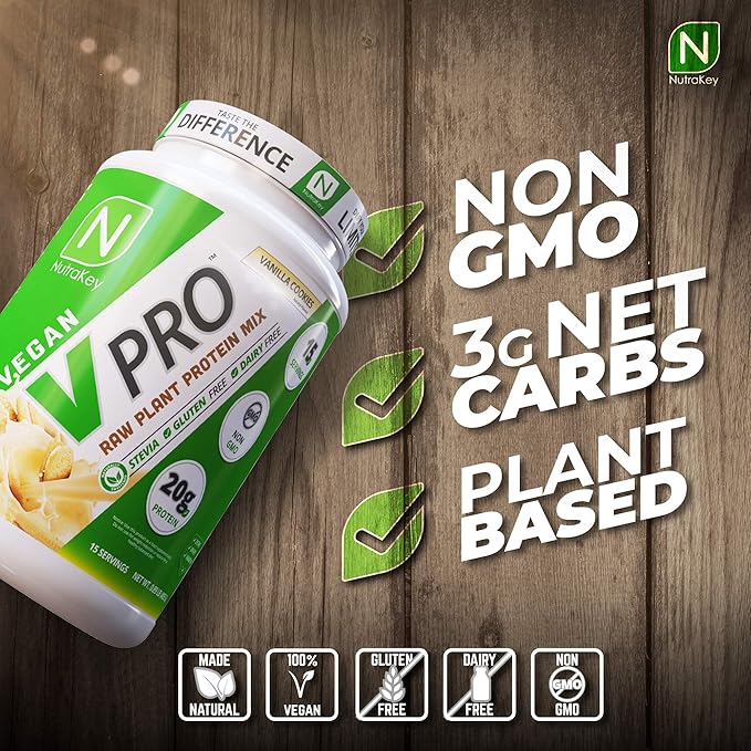 NutraKey V-Pro, Raw Plant Protein Powder, 20g of 1.78-Pound.