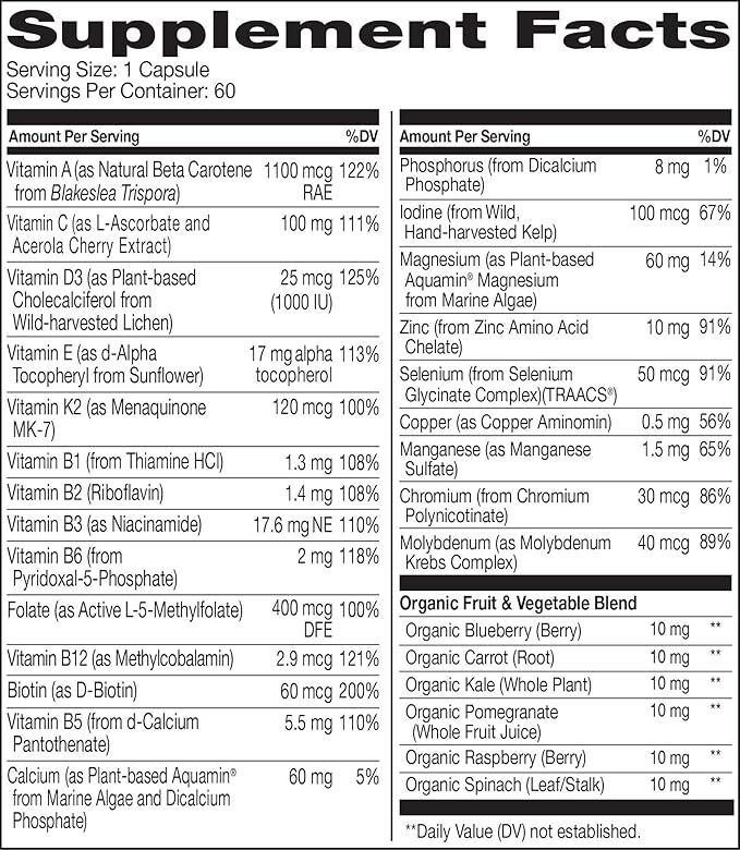 NATURELO Mens Multivitamins for Men 50+ 60 Vegetarian
