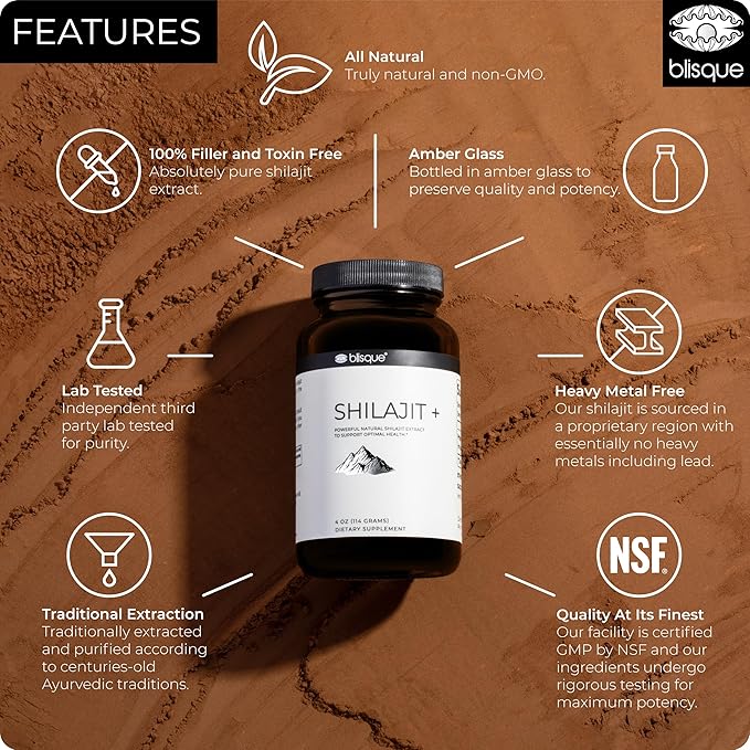 Blisque - Pure Himalayan Organic Shilajit 228 Servings 7.5 Month