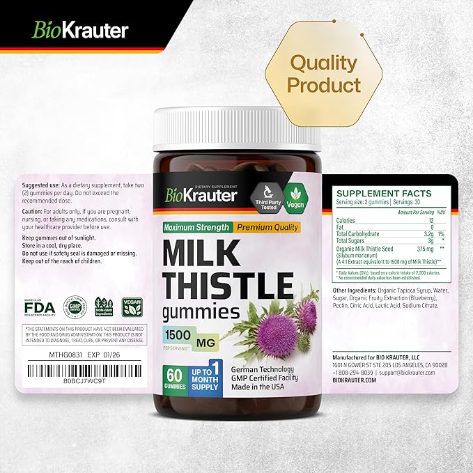 Milk Thistle Gummies 4:1 Extract 1500 mg 60 Vegan