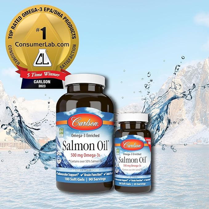 Carlson - Norwegian Salmon Oil, 500 Omega-3s, Norwegian 3 Salmon 180+50 Softgels