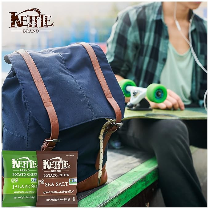 Kettle Brand Potato Chips, Variety Pack of Sea Salt and Jalapeño, 1 Oz, 10 Ct