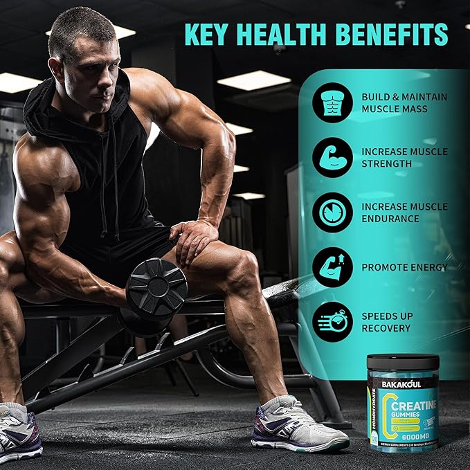 Creatine Monohydrate Gummies 5g for Men & Women - 120 Sugar Free Gummies with Magnesium Glycinate, L-Threonate, L-Taurine + Vitamin B12 for Muscle Support, Energy Boost, (Blueberry Flavor)