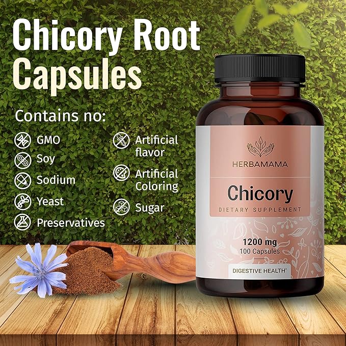 HERBAMAMA Organic Chicory Root Supplement 100 Capsules