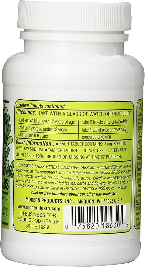 Swiss Kriss Herbal Laxative Tablets, 250 12)
