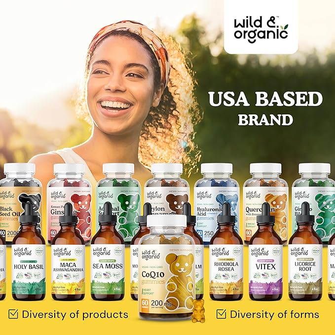 Wild & Organic CoQ10 Gummies CoQ10 200mg 200mg - CoQ10 Ubiquinone Q10 Focus 60 Non-GMO