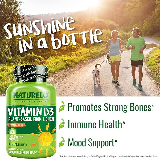 NATURELO Vitamin D 5000 IU D3 Supplement 180 Capsules