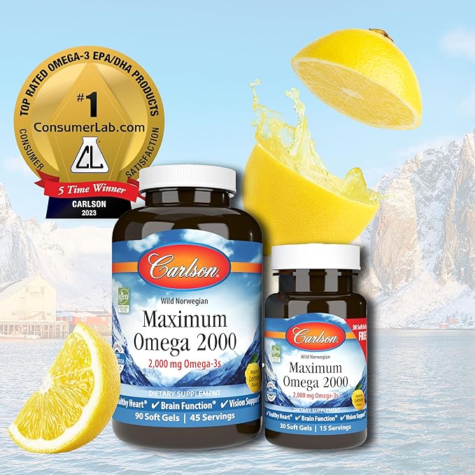 Carlson - Maximum Omega 2000, 2000 Omega-3 Fatty 90+30 Softgels