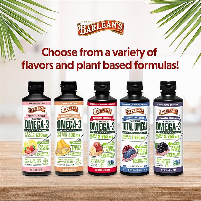 Barlean's Liquid Flaxseed, Borage & Algae 3 Supplement, 3,980 mg Omega-3-6-9, 16 16 oz
