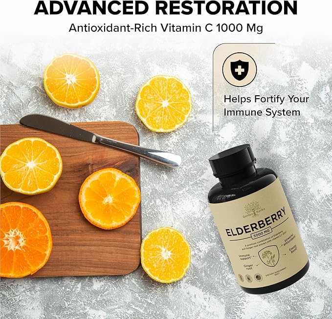 Elderberry with Vitamin C, Zinc, & Ginger – Potent Immune Booster 5000 Mg Elderberry, Zinc, & Vitamin C – Non-GMO Immunity Vitamins for Adults to Help You Feel Vibrant, 60 Caps.