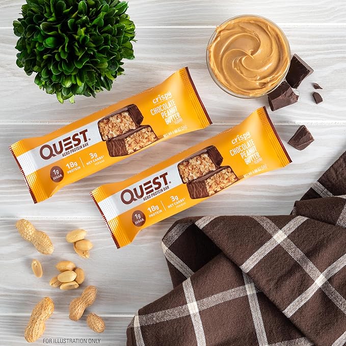 Quest Nutrition Crispy Chocolate Peanut Butter Hero Protein Bar, 18g Protein, 1g Sugar, 3g Net Carb, Gluten Free Protein Snack, Keto Friendly, 4 Count