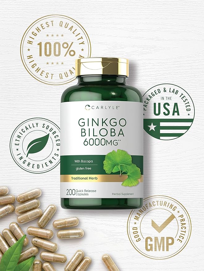 Carlyle Ginkgo Biloba Pills 6000mg | 200 Capsules