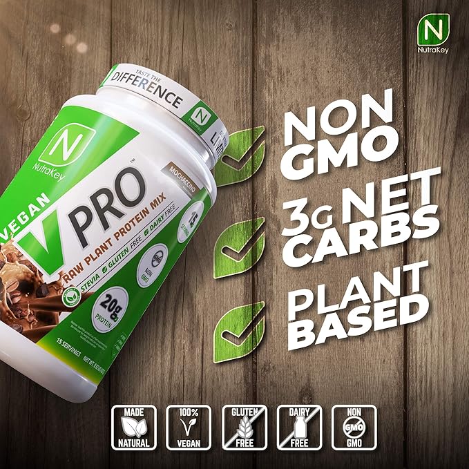 NutraKey V-Pro, Raw Plant Protein Powder, 20g of 2-Pound