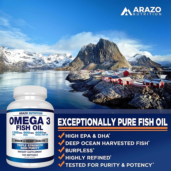 Arazo Nutrition Wild Caught Omega 3 120 Soft 4,080mg High 1200mg DHA 900mg Lemon