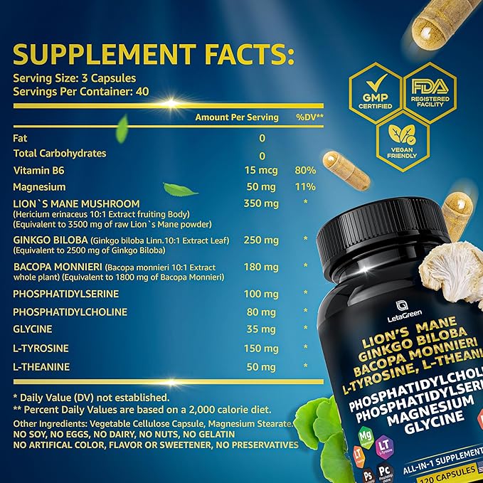 Organic Lions Mane Supplement Capsules 120 Real