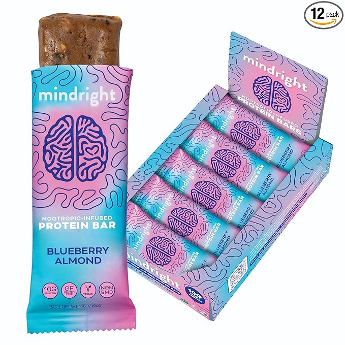 MINDRIGHT Superfood Vegan Protein Bars Almond,12 Pack)