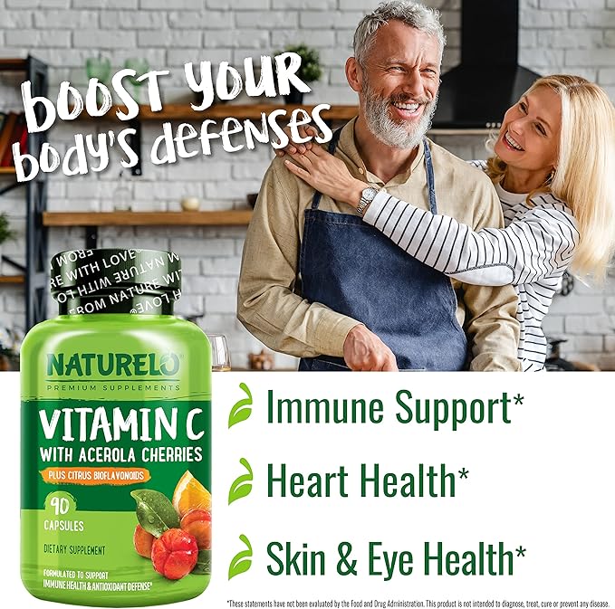 NATURELO Vitamin C with Organic Acerola 500 mg 180 Capsules