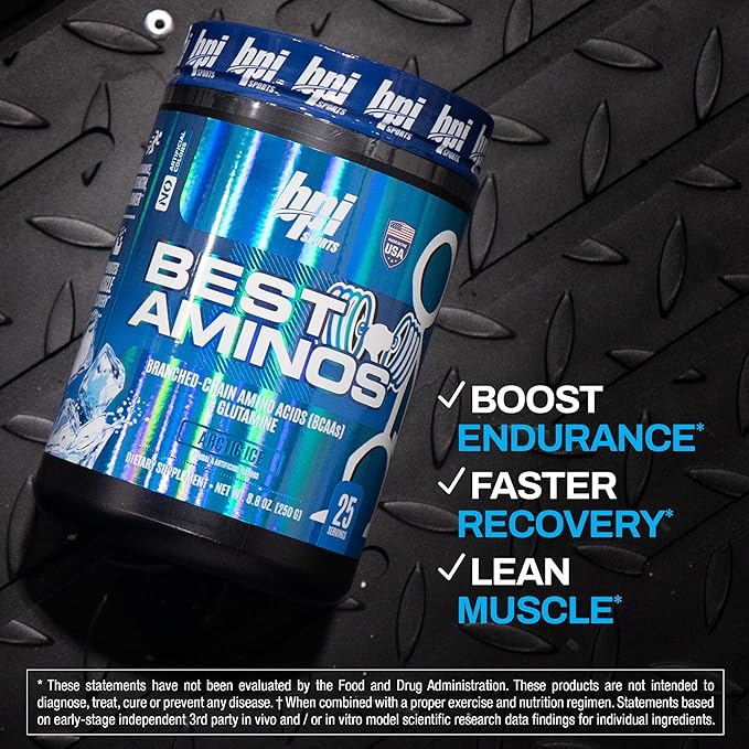 BPI Sports Best Aminos - BCAA Powder Post Workout & Glutamine Recovery Drink with Branched Chain Amino Acids for Hydration & Recovery, for Men & Women - Arctic Ice - 25 Servings