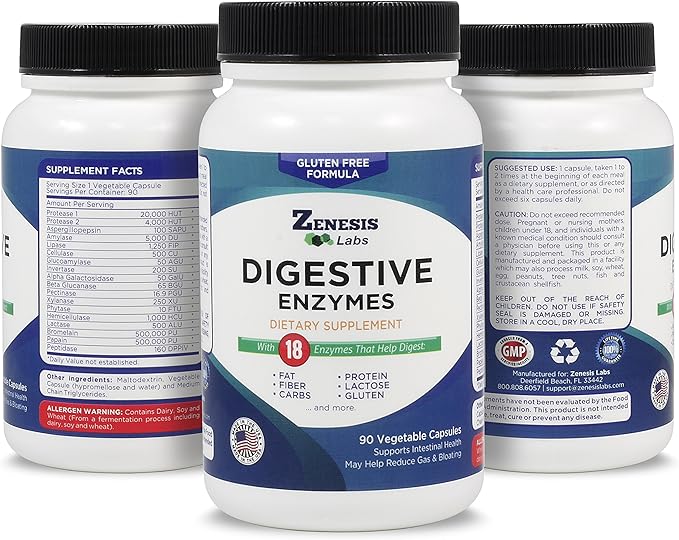 Digestive Enzymes - with Amylase, Bromelain, 14 Other 90 Capsules