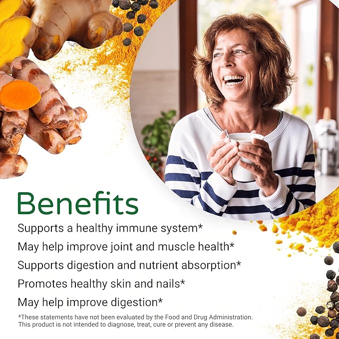 Feelgood Superfoods Fortified Turmeric Powder - Vegan Turmeric Supplement with Black Pepper Extract - Offers Cardiovascular, Joint, Digestive & Immune Support - 7 oz