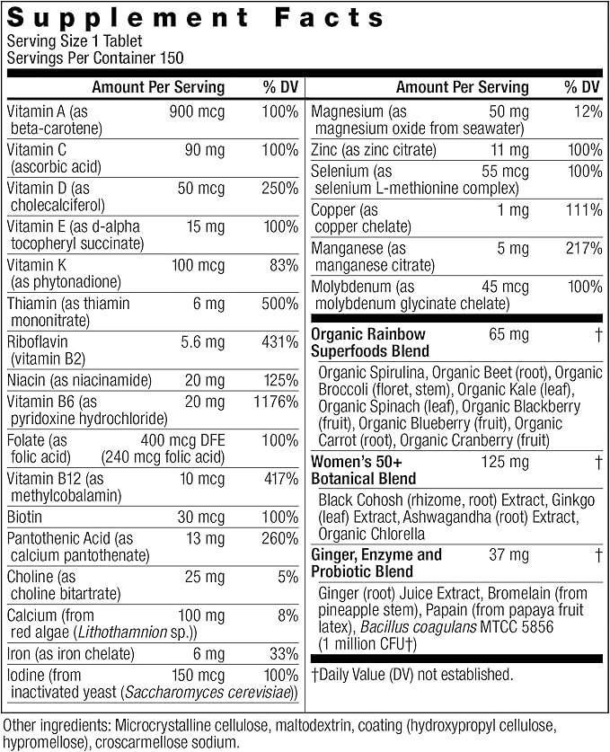 Rainbow Light Multivitamin for Women 50+, 50+ Multivitamin 150 Tablets