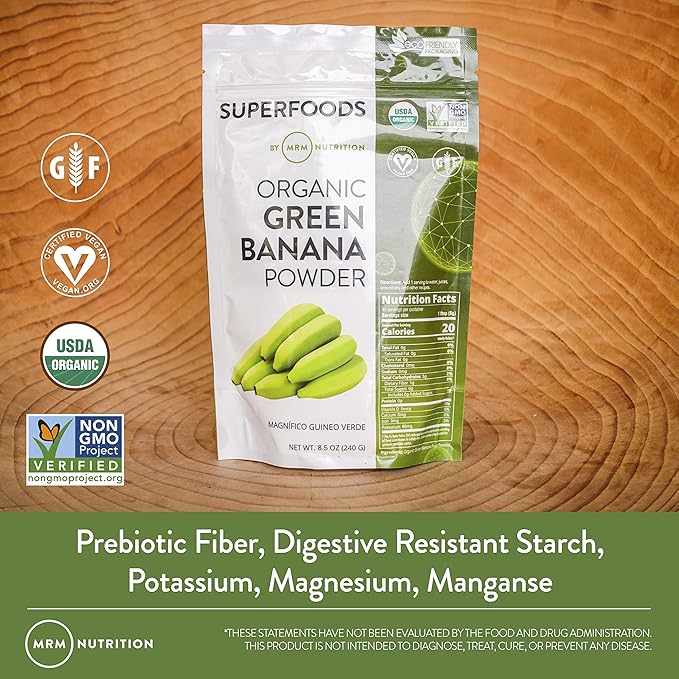MRM Nutrition Organic Green Banana Powder | Superfoods | High-Fiber | Flour Alternative | Prebiotic Fiber | 40 Servings