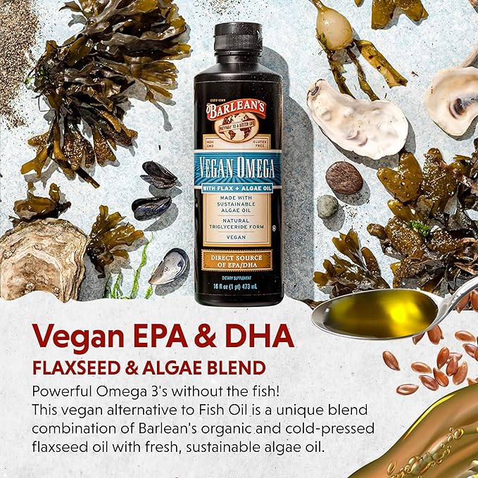 Barlean's Vegan Omega Liquid Flax and 3 6 6 and 9 Fatty 16 Ounces