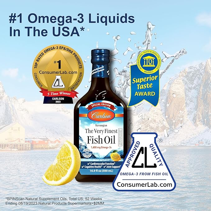 Carlson - The Very Finest Fish 1600 mg Omega-3s, Liquid 500 mL (16.9 Fl
