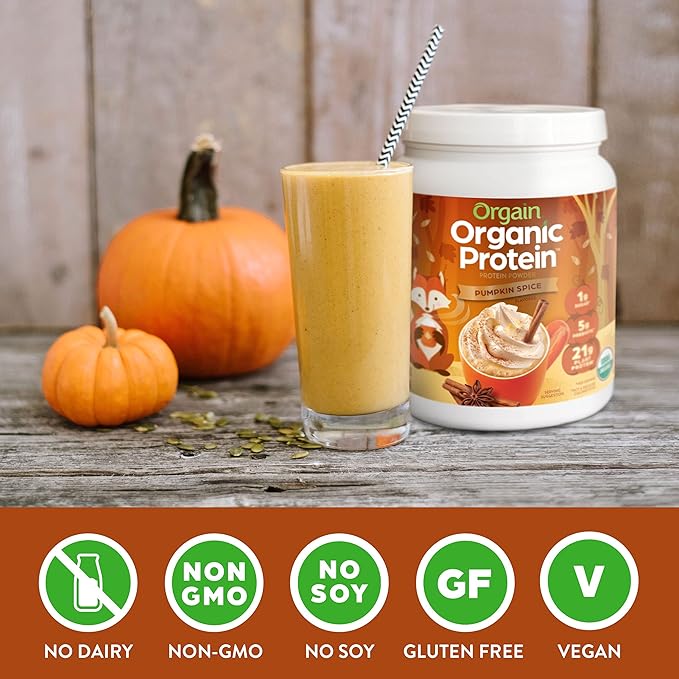 Orgain Organic Vegan Protein Powder, Pumpkin 21g of 5g Prebiotic 1.02 lb