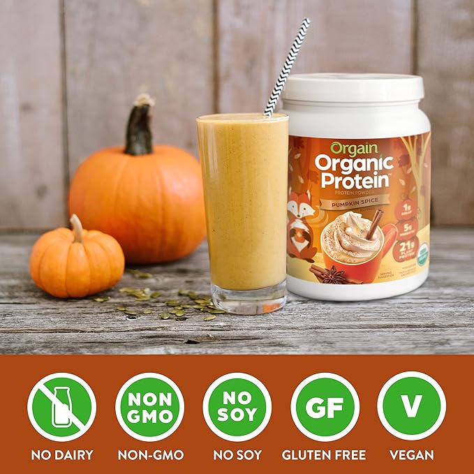 Orgain Organic Vegan Protein Powder, Pumpkin 21g of 5g Prebiotic 1.02 lb