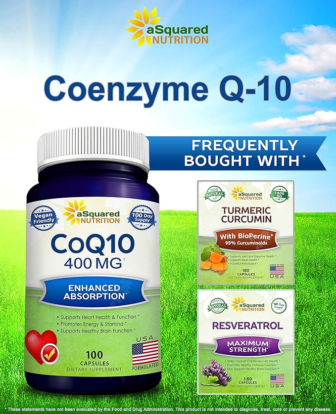 aSquared Nutrition CoQ10 (400mg Max Strength, 100 Veggie Q10 Powder Q-10 Enzyme 10 400 400 mg