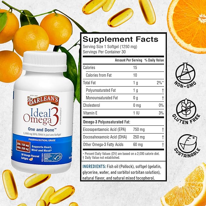 Barlean's Ideal Omega 3 Fish Oil 1,000 mg 30 ct