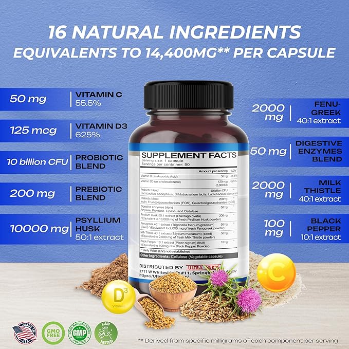Gut Health Supplement 14,400mg with Prebiotic (90 Count 1))