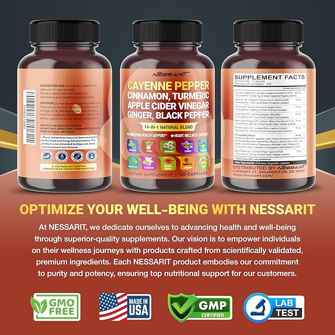 Cayenne Pepper 14,000mg Supplement 14-in-1 Natural 150 Count